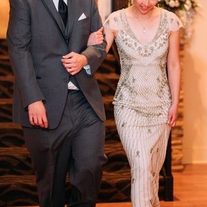 Parker Conzuelo Beaded Ivory Dress Maxi Gown 6